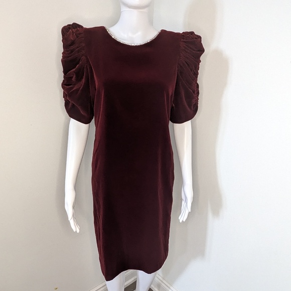 VINTAGE 1980s Dark Red Velvet Party Dress - Picture 7 of 8